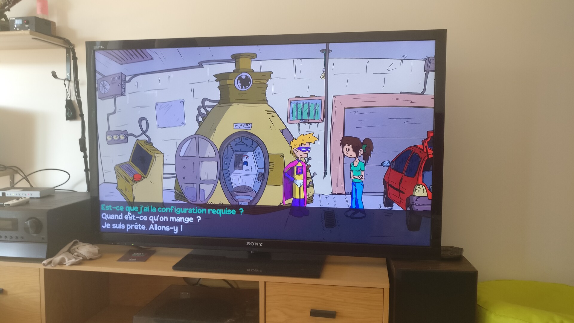 Photo d'un jeu vidéo type BD sur une télévision 